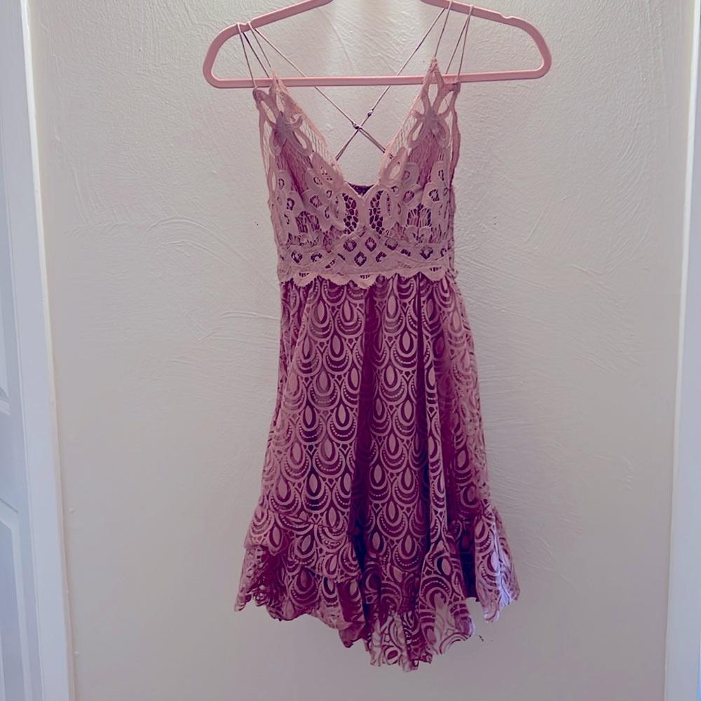 Free Peoplr Adella Pink Lace Dress XS